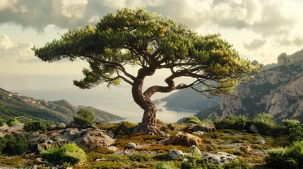 Foto op Plexiglas A standalone sicilain pine tree © Cybonad