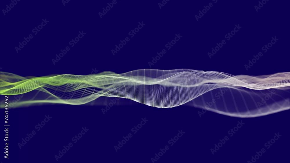 Poster abstract motion background of shining particles. digital signature with wave particles