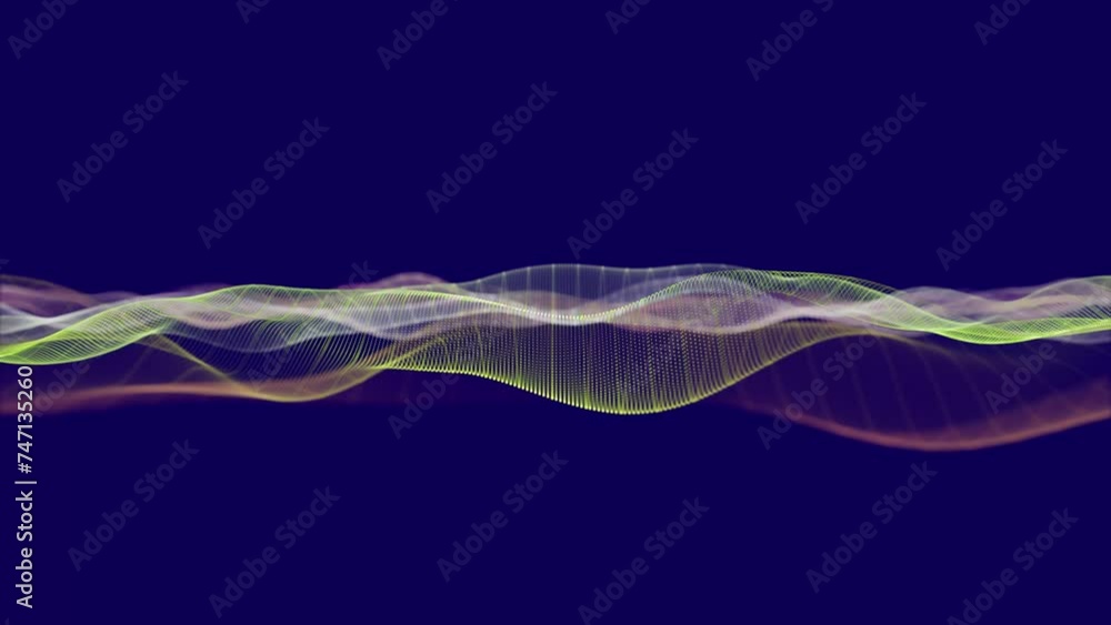 Poster abstract motion background of shining particles. digital signature with wave particles