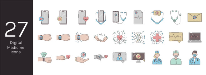 Set of vector isolated medical icons. Modern digital equipment, line icons, health care and online doctor appointment.