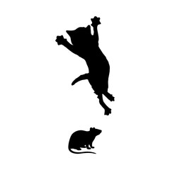black silhouette of cat and mouse