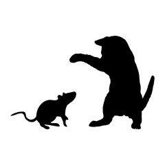 black silhouette of cat and mouse