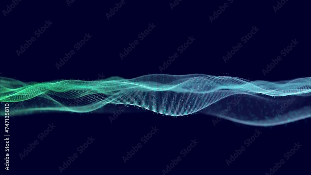 Poster abstract colorful digital particles wave with dust and light motion background