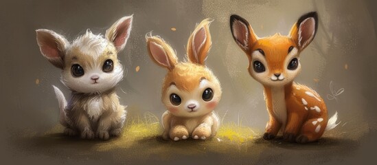 Three Adorable Little Animals Sitting Together in Harmony - Cute and Playful Animal Friends