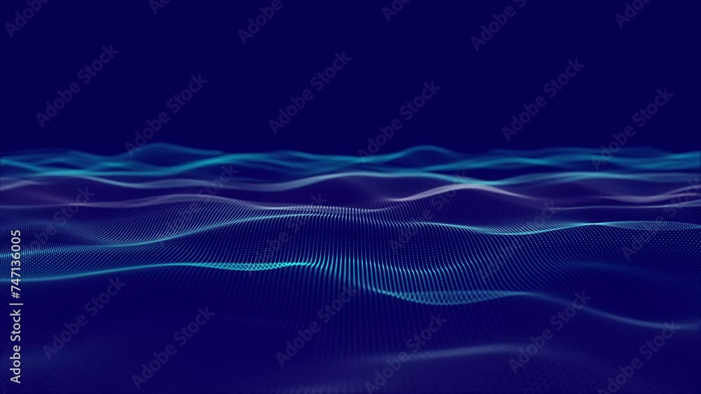Poster abstract colorful digital particles wave with dust and light motion background