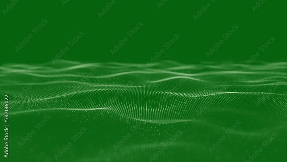 Poster particles green wave cyber technology background loop. abstract seamless animation of mesh glowing d