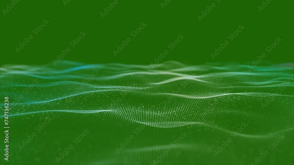 Aufkleber particles green wave cyber technology background loop. abstract seamless animation of mesh glowing d