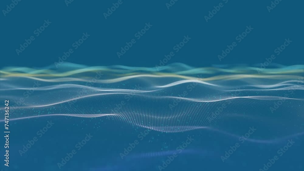 Poster abstract colorful digital particles wave with dust and light motion background