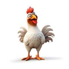 view of cute 3d cartoon character chicken with white background