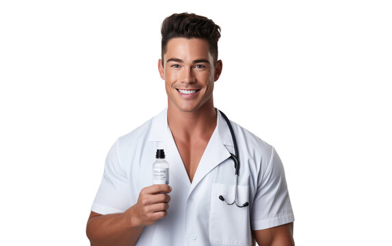 Man in White Shirt With Stethoscope. A man wearing a white shirt and a stethoscope is shown in the image. He appears to be focused and engaged. Isolated on a Transparent Background PNG.