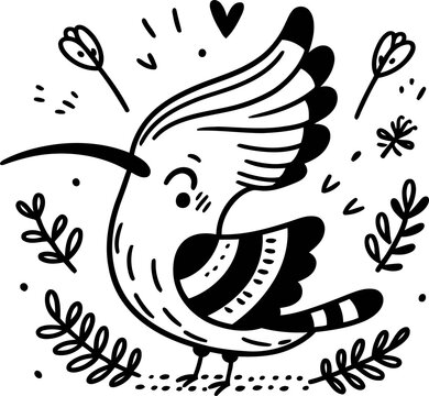 recommend clip art: Hoopoe bird in cute animal doodle cartoon, children mascot drawing, outline,