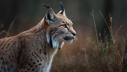 Tuinposter portrait of a lynx in the savannah © woodbe