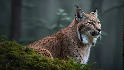 Fotobehang portrait of a lynx in the savannah © woodbe