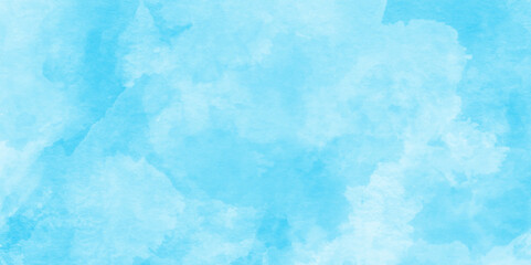 Soft and pastel blue cloudy watercolor background with watercolor stains, Blue shades gradient grunge texture, blue watercolor painting with black and white cloudy texture, Abstract blue paper.