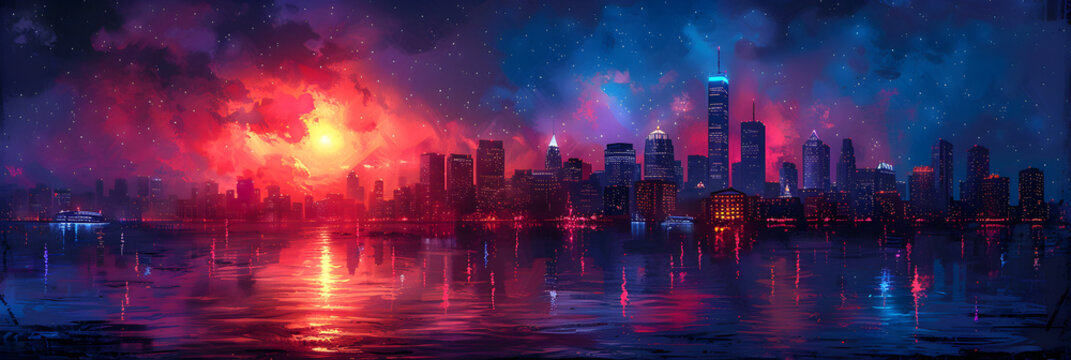 Vibrant City Skyline Illuminates Night Sky Desktop Wallpaper ,
A photo of a skyline at night tall skyscrapers neon lights
