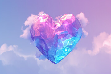 Beautiful heart shaped diamond in sky with fluffy clouds