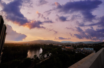 Beautiful sunset view of Phuket town park, Thailand.