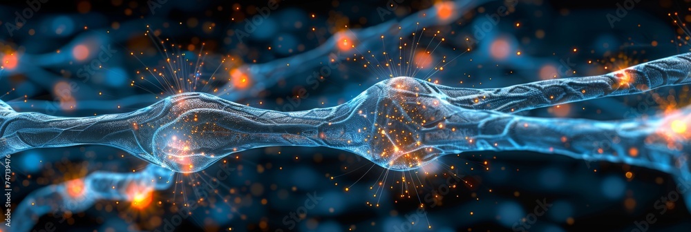 Poster detailed close up of human brain with firing neurons and neural extensions in action
