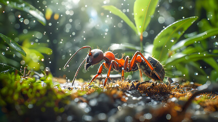 Big ant in green forest