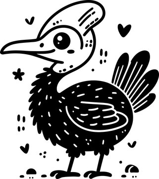 recommend clip art: cassowary bird in cute animal doodle cartoon, children mascot drawing, outline,