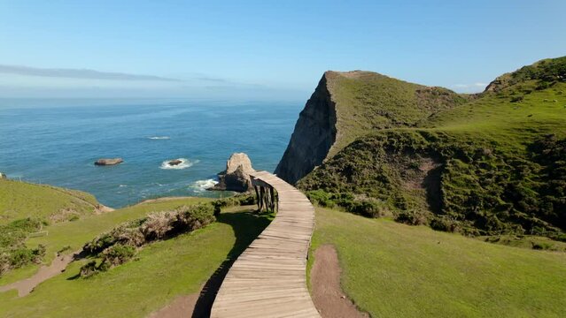 Aerial view over the Muelle de las Almas, dock of Souls, in Cucao, Chiloe, Chile