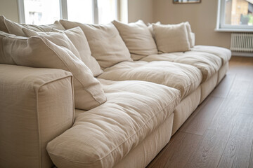 Obraz premium Comfortable living room with couch and window, perfect for interior design projects