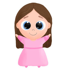 Cute illustration of a girl in a pink dress. cartoon style