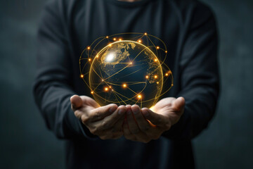 Man holding glowing globe, suitable for technology concepts