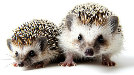 Two cute hedgehogs sitting next to each other