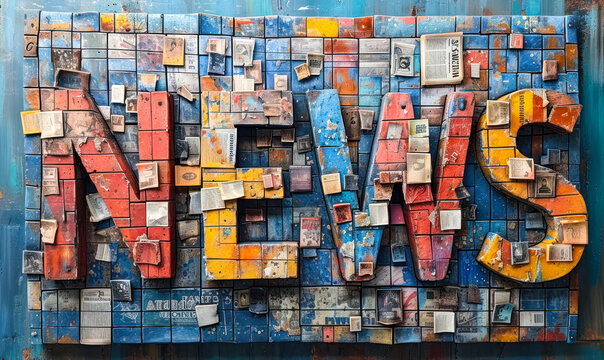 Block letters spelling NEWS on a newspaper background, symbolizing the dissemination of information and the importance of staying informed with current events