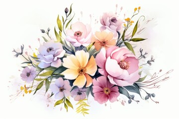 Watercolor floral background with poppies and anemones.