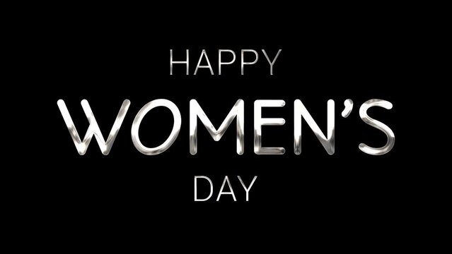 Happy Women's Day lettering with handwriting animation using silver font and black background. Perfect for Women's Day celebrations around the world. 4k video greeting card.