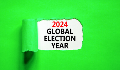 2024 global election year symbol. Concept words 2024 global election year on beautiful white paper. Beautiful green background. Business 2024 global election year concept. Copy space