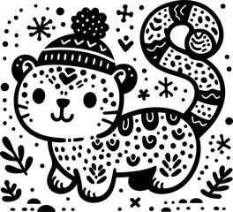 Cheetah, Panther, leopard in cute animal doodle cartoon, children mascot drawing, outline, 