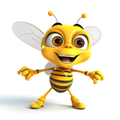 view of realistic 3d cartoon character of honey bee 