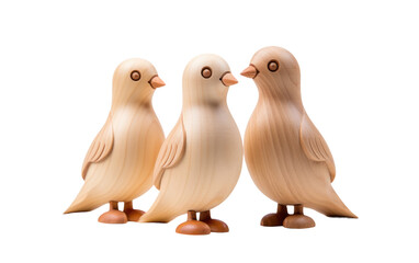Three Wooden Birds Standing Next to Each Other. Three wooden bird figurines are placed side by side on a flat surface. The birds vary in size and design, but all are made of wood.