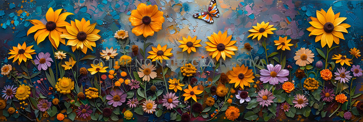 Abstract background images wallpaper,
Garden with Black-eyed Susan Rudbeckia 3d image - obrazy, fototapety, plakaty