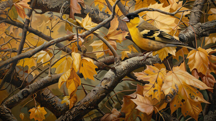 An American Goldfinch perched in a tree