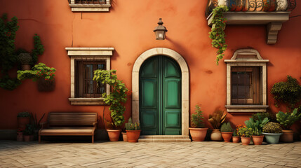 Fototapeta premium Metro-Mediterranean style community, orange tones reflect architecture and culture