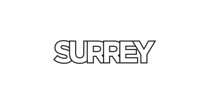 Surrey in the Canada emblem. The design features a geometric style, vector illustration with bold typography in a modern font. The graphic slogan lettering.