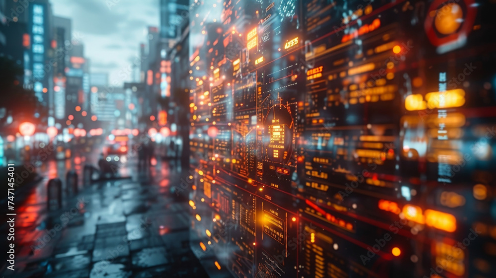 Poster a futuristic market scene with holographic representations of products and virtual currency floating