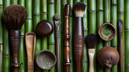 Authentic face treatment tools on bamboo