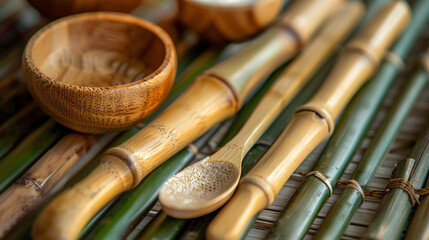 Authentic face treatment tools on bamboo - obrazy, fototapety, plakaty