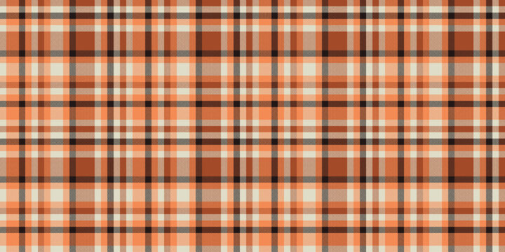 Geometrical vector fabric textile, online plaid seamless pattern. Scratch texture tartan background check in orange and light colors.