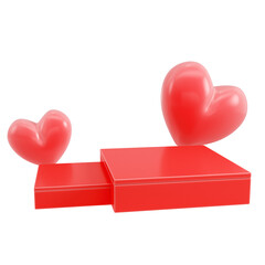 Rectangle podium with hearts for product display isolated on transparent background