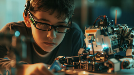 boy Building a Robot on a Table