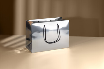 Mockup of a package with handles made of metallized cardboard, without logo