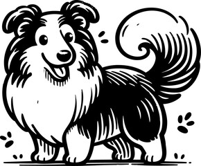 Obraz premium collie dog in cute animal doodle cartoon, children mascot drawing, outline, 