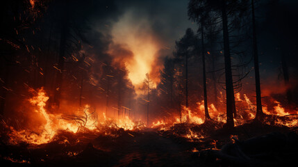 Forest fire. Global warming, ecological catastrophe. - obrazy, fototapety, plakaty