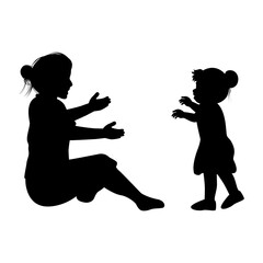 cute mother and daughter silhouette